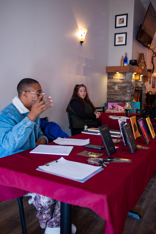 Dontez X. James leading a creative writing workshop at the Winter Writing Festival in Ravenna, Ohio.